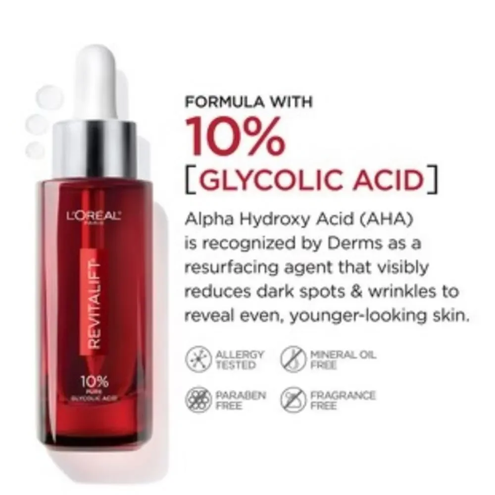 NIB L'Oreal Revitalift Derm Intensives 10% Pure Glycolic Acid Serum 1.0 oz